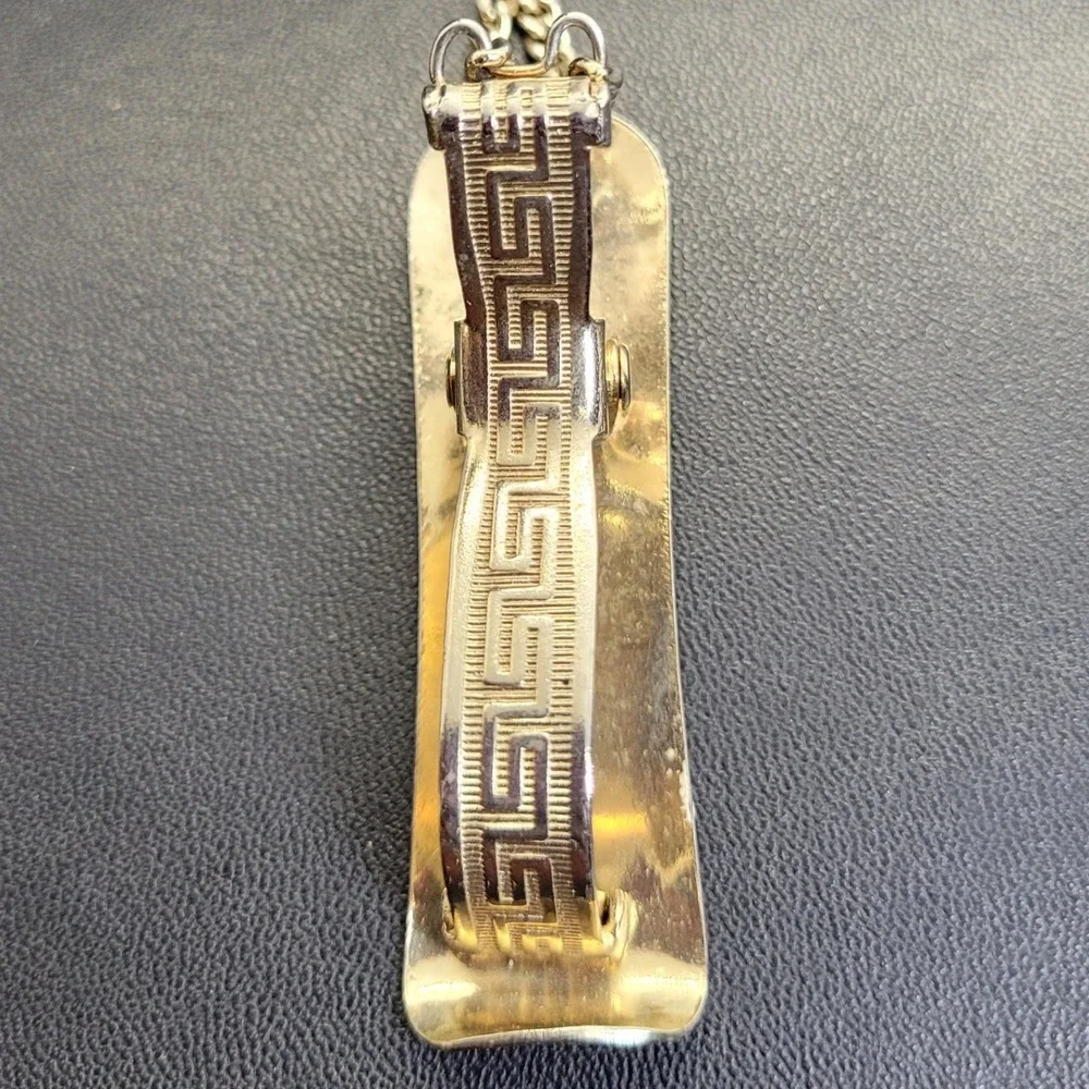Vintage Lions International Tie Clip Gold‎ Tone Enamel Logo with Safety Chain
